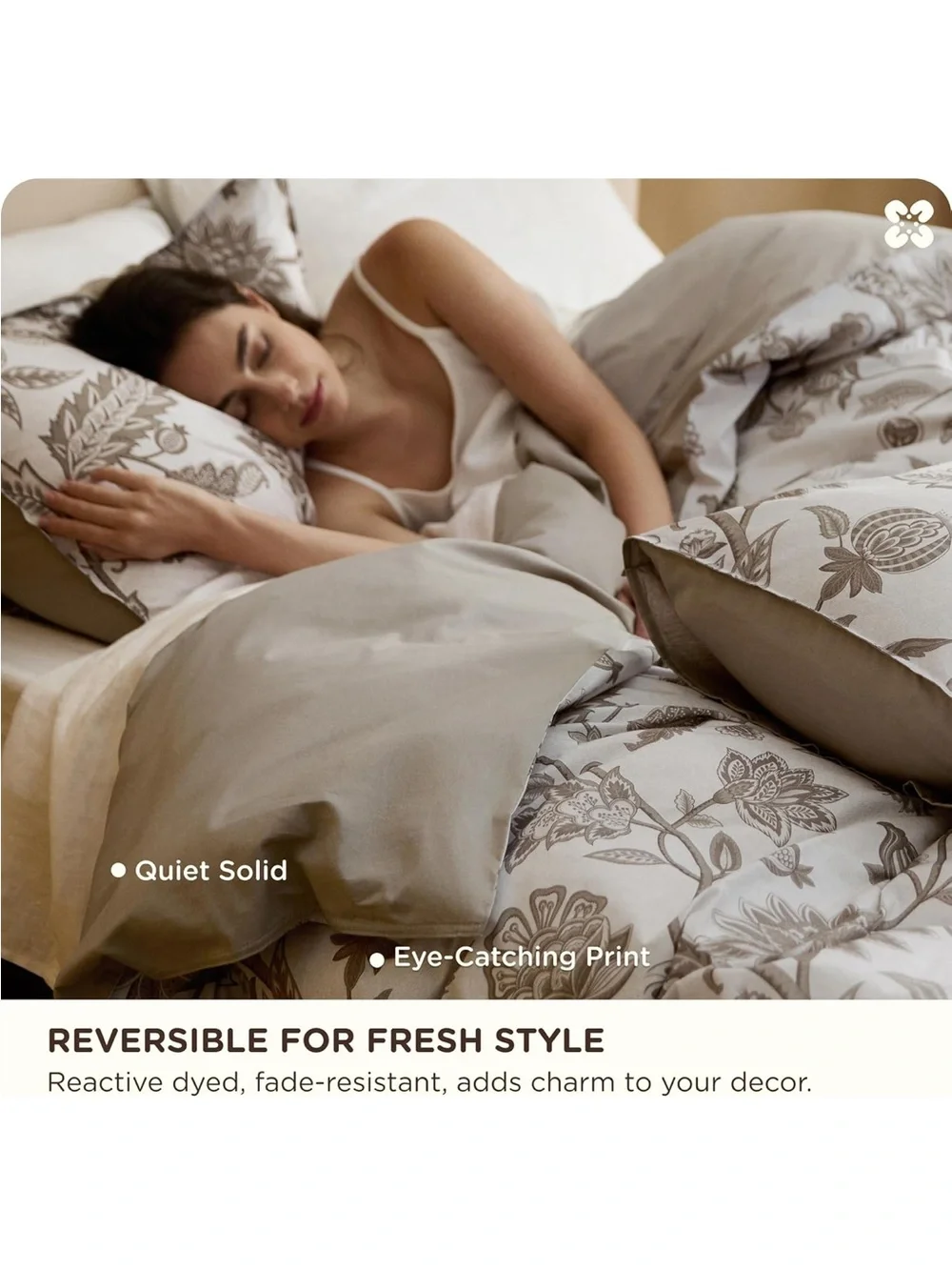 NEW Bedsure PureWoven 100% Cotton Floral Duvet Cover Set, Reversible. Vines